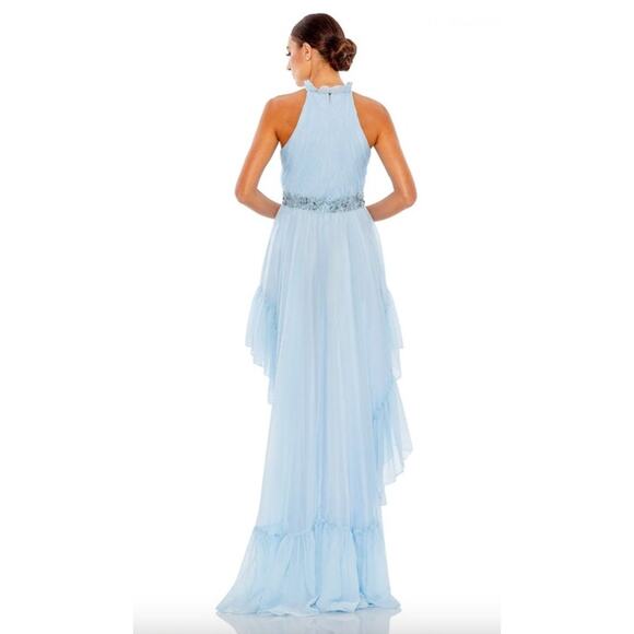 MAC DUGGAL Dress Size 12 Evening Gown Sequin NEW Light Blue Halter Neck High Low - Picture 2 of 10
